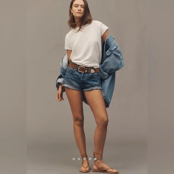 NWT Anthropologie AGOLDE Parker Denim Fray Shorts Blue Size 31 Retail $148 - Picture 4 of 8